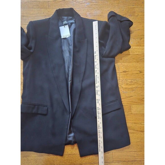 Zara Women's XL Black Open Front 3/4 Sleeve Career Work Office Blazer Jacket NWT - Picture 8 of 8